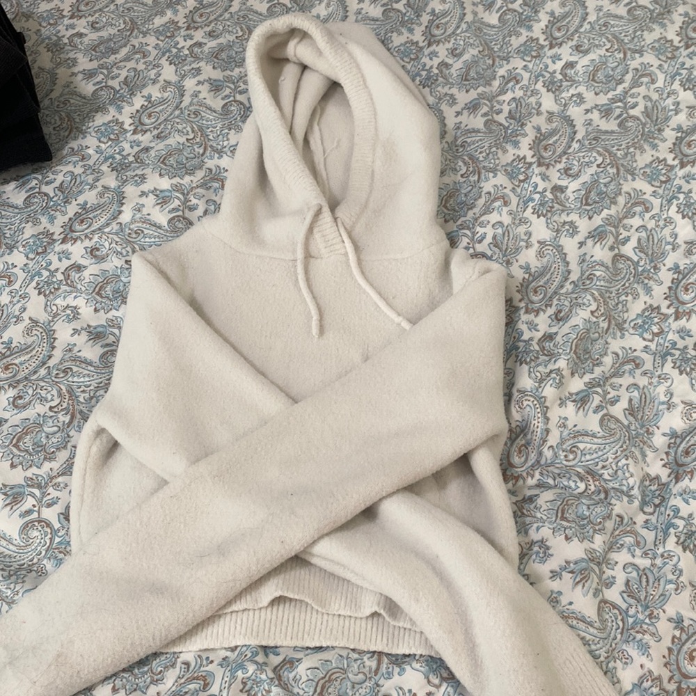 White Wool Crop Sweater, S